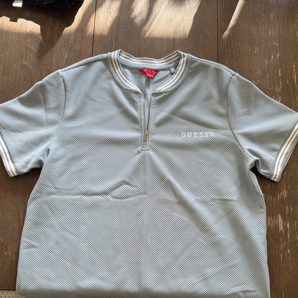 Guess Light Blue Men's Quarter Zip Shirt